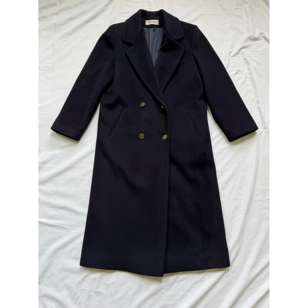 Vintage Forecaster of Boston 100% Wool Navy Maxi Overcoat Gold Buttons Size 4